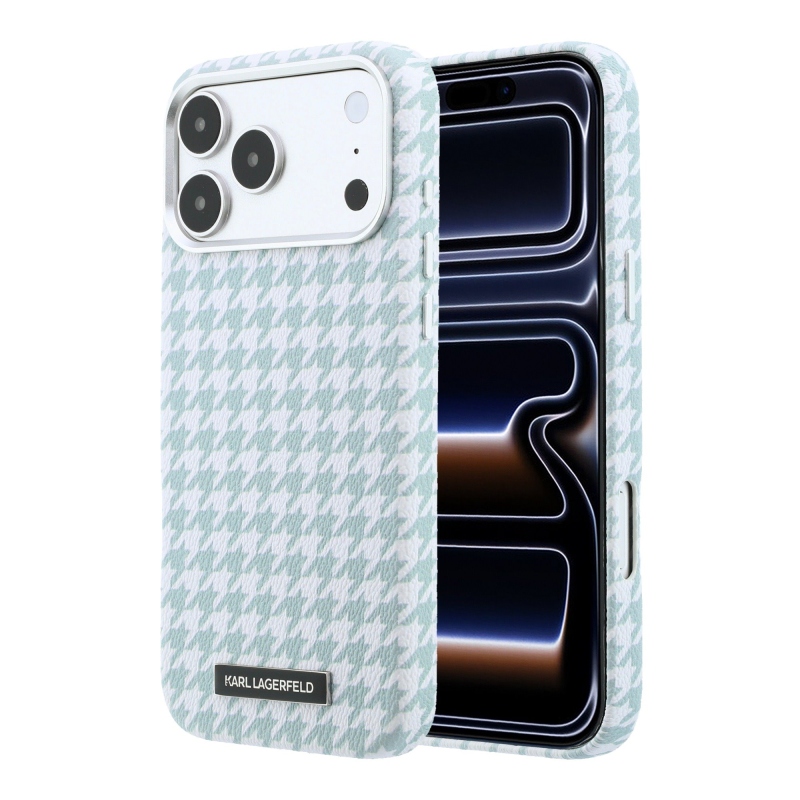 Karl Lagerfeld PU Houndstooth Resin Plate Zadný kryt MagSafe pre iPhone 17 Pro Max Blue