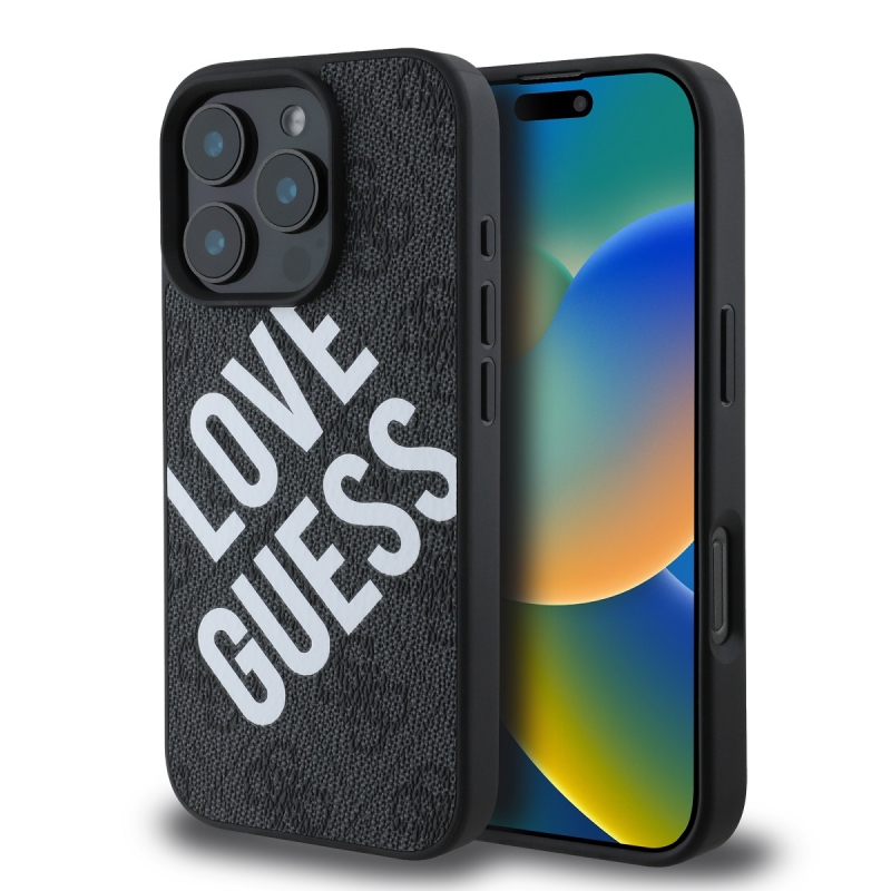 Guess PU Leather 4G Big Love Logo MagSafe Zadný Kryt pre iPhone 16 Pro Max Black