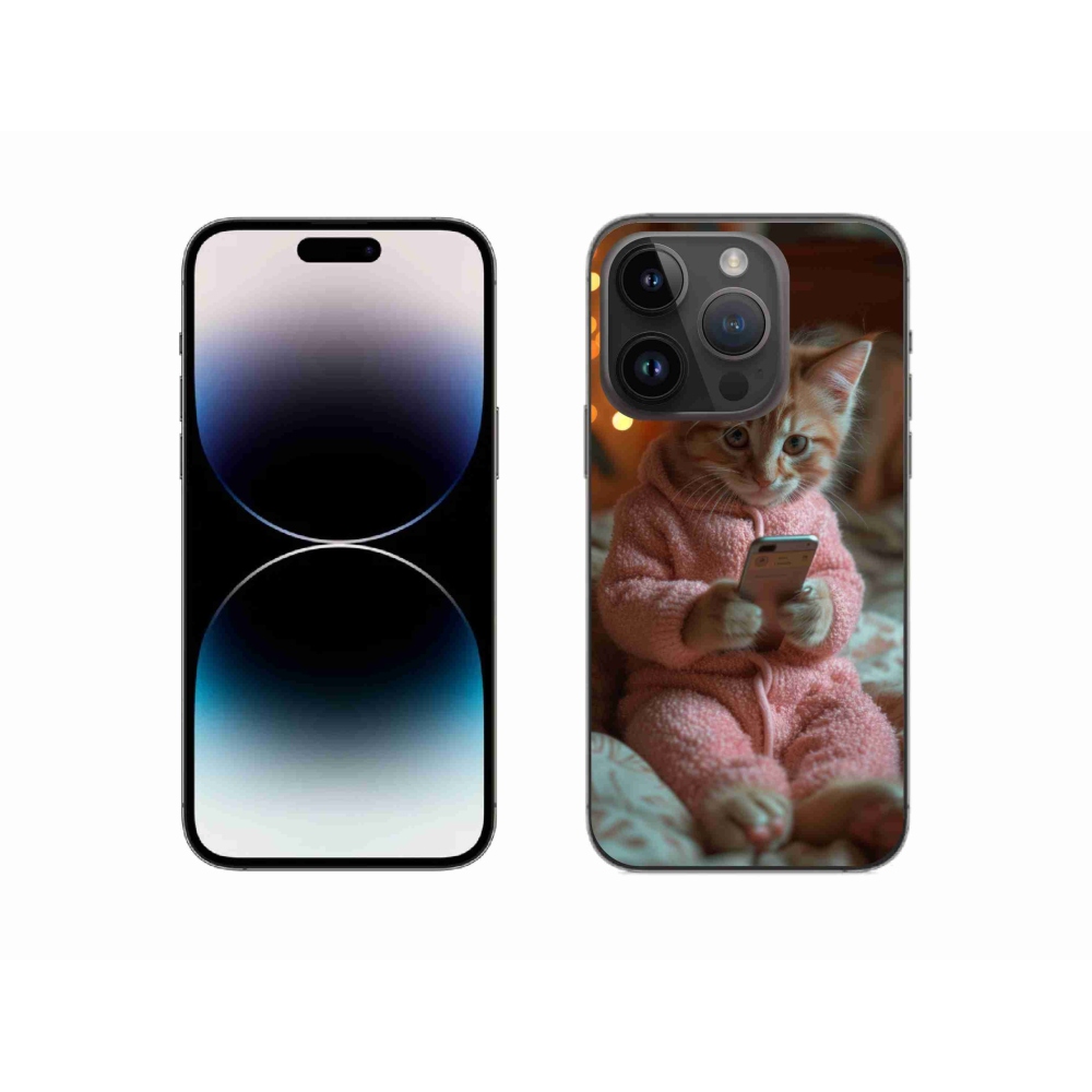 Gélový kryt mmCase na iPhone 14 Pro - mačiatko s mobilom