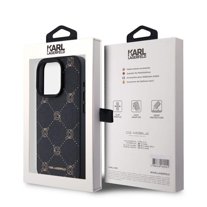 Karl Lagerfeld PU Karl Heads Pattern Magsafe Zadný Kryt pre iPhone 15 Pro Max Black