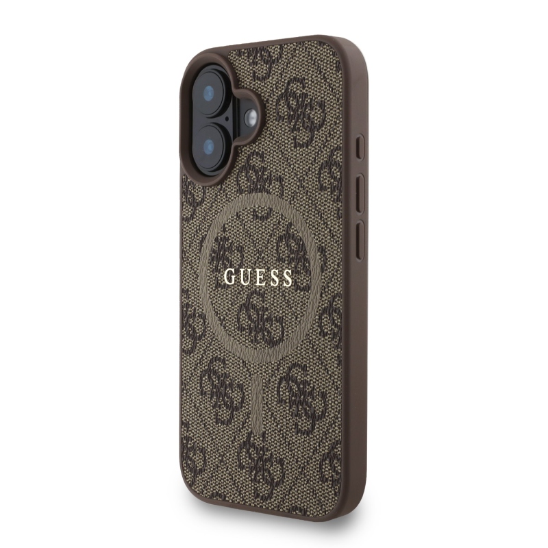 Guess PU Leather 4G Colored Ring Strap MagSafe Zadný Kryt pre iPhone 16 Brown