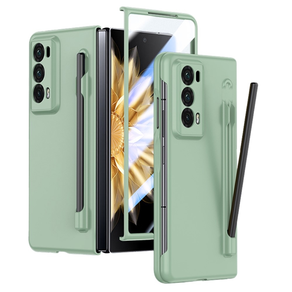 Case plastový obal s ochranným sklom na displej + stylus na Honor Magic V2 - svetlozelený