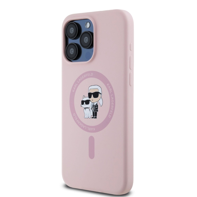 Karl Lagerfeld Liquid Silicone Karl and Choupette Magsafe Zadný Kryt pre iPhone 15 Pro Max Pink