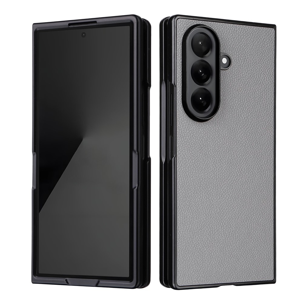 Leather plastový obal potiahnutý umelou kožou na Samsung Galaxy Z Fold7 5G - šedý