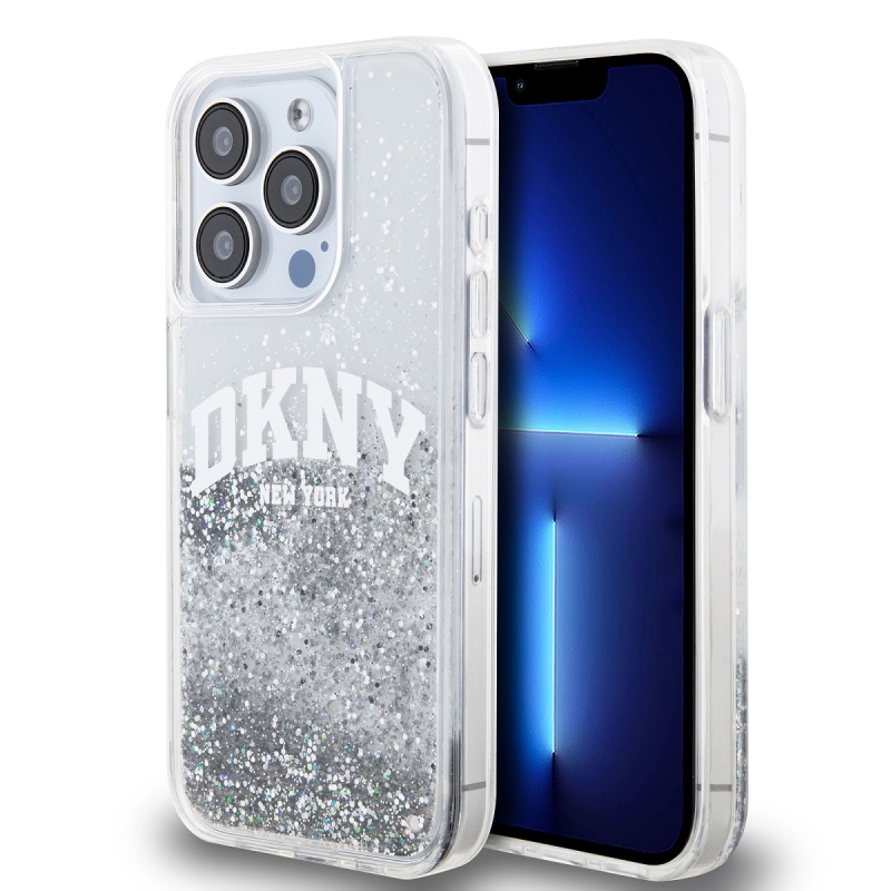 DKNY Liquid Glitter Arch Logo Zadný Kryt pre iPhone 15 Pro Transparent