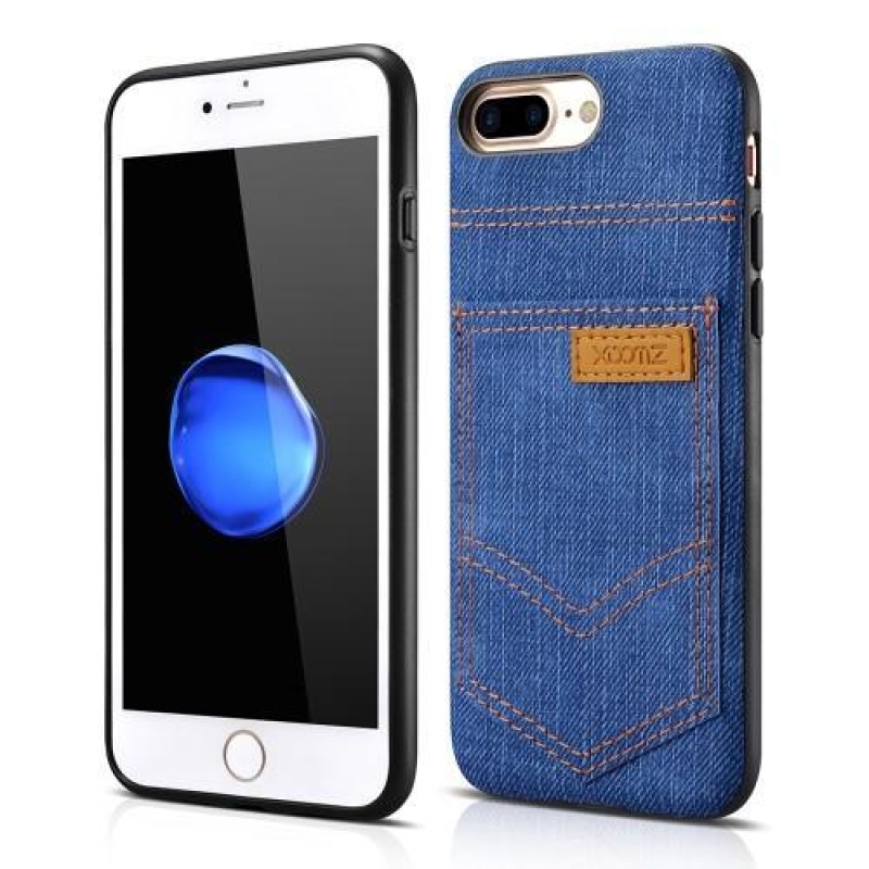 Jeans gélový obal potiahnutý látkou na iPhone 8 Plus a iPhone 7 Plus - tmavomodrý