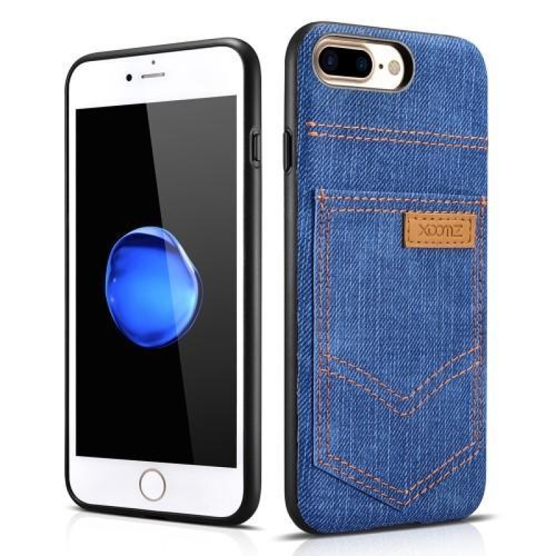 Jeans gélový obal potiahnutý látkou na iPhone 8 Plus a iPhone 7 Plus - tmavomodrý