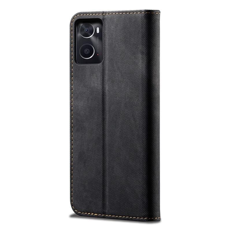 Jeans PU kožené peňaženkové púzdro na mobil Realme 9i - čierne