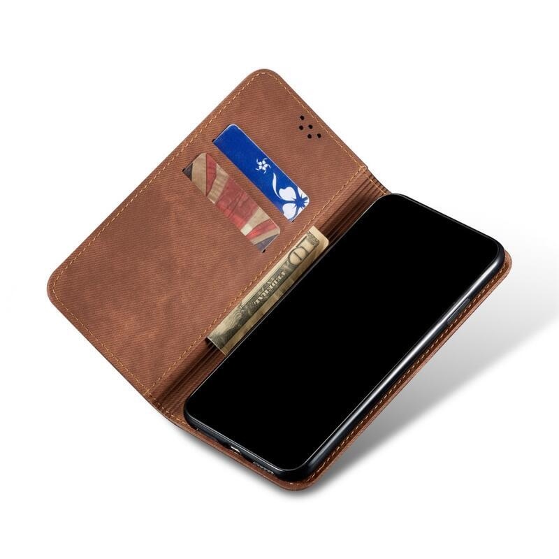 Jeans PU kožené peňaženkové púzdro na mobil Realme 9i - kávové
