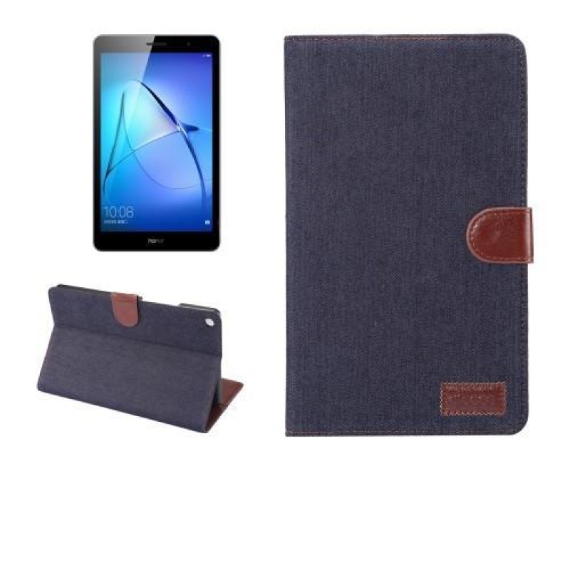 Jeans PU kožené/textilné puzdro na tablet Huawei MediaPad M3 Lite 10 - čierne