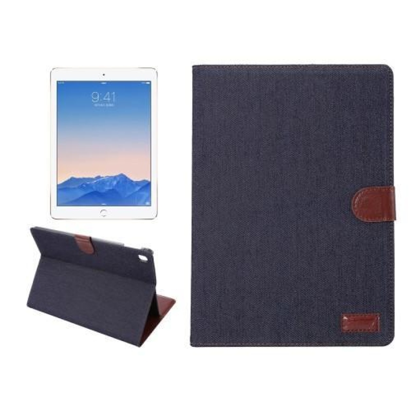 Jeans textilné / PU kožené puzdro na iPad Pro 9.7 - čiernomodrej