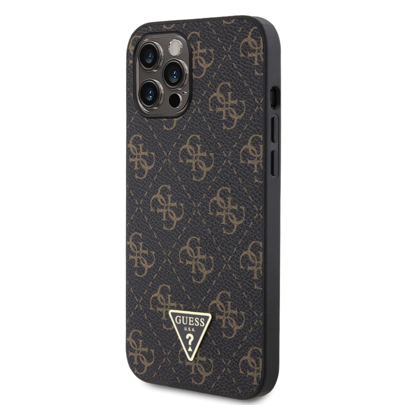 Guess PU Leather 4G Triangle Metal Logo Zadný Kryt pre iPhone 12 Pro Max Black