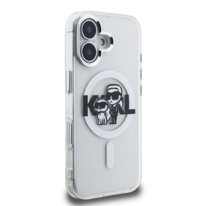 Karl Lagerfeld IML Glitter Karl and Choupette Sketch MagSafe Zadný Kryt pre iPhone 16 Transparent