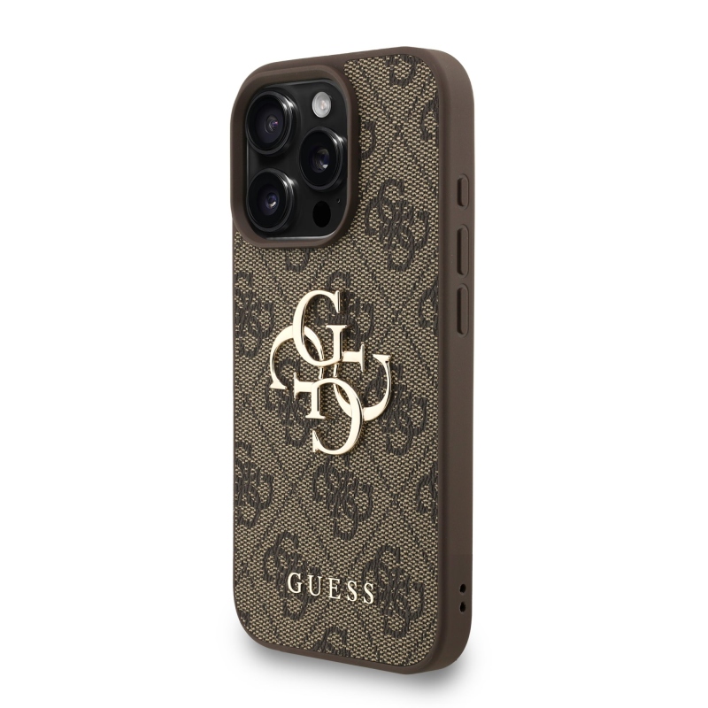 Guess PU 4G Metal Logo Strap Zadný Kryt pre iPhone 16 Pro Brown