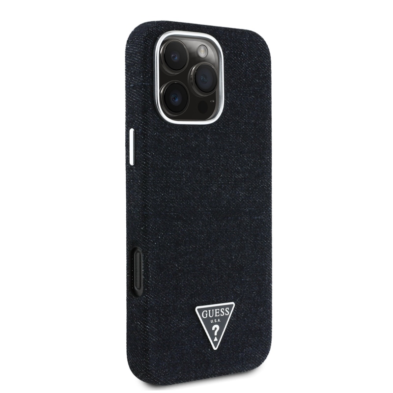 Guess Denim Triangle Logo MagSafe Zadný Kryt pre iPhone 16 Pro Black