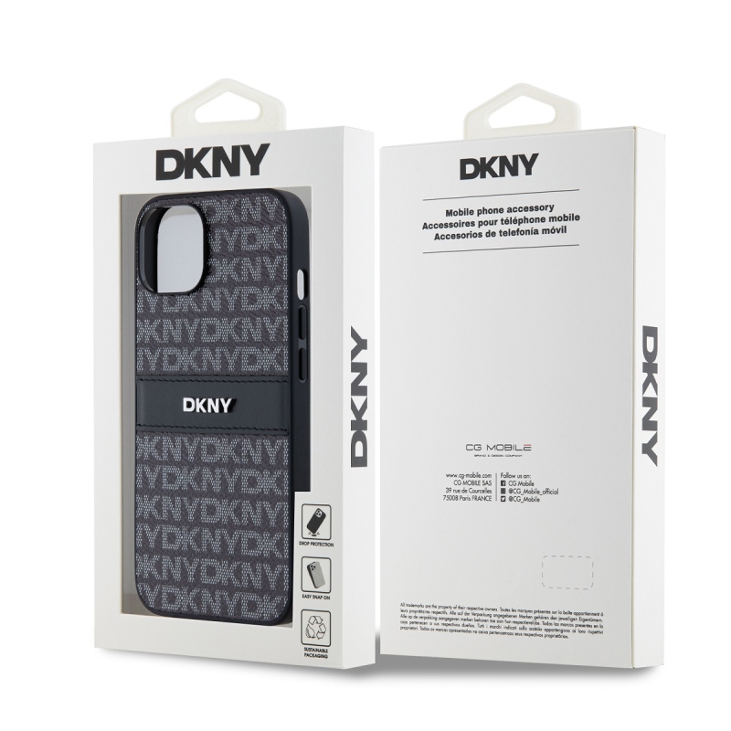 DKNY PU Leather Repeat Pattern Tonal Stripe Zadný Kryt pre iPhone 14 Black