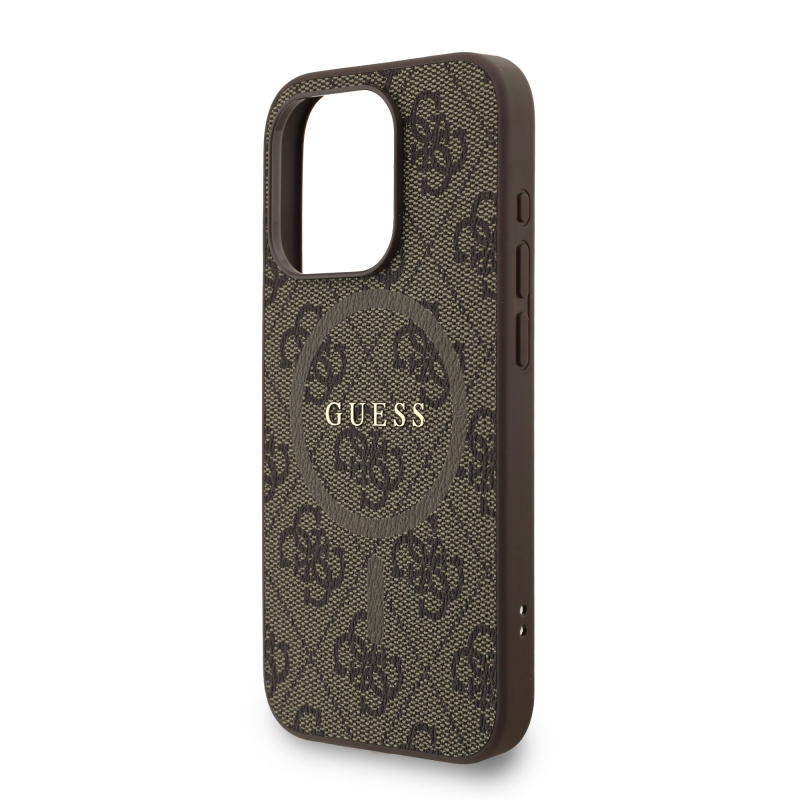 Guess PU Leather 4G Colored Ring Strap MagSafe Zadný Kryt pre iPhone 15 Pro Brown