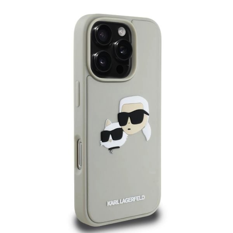 Karl Lagerfeld 3D Rubber Double Heads Zadný Kryt pre iPhone 16 Pro Beige