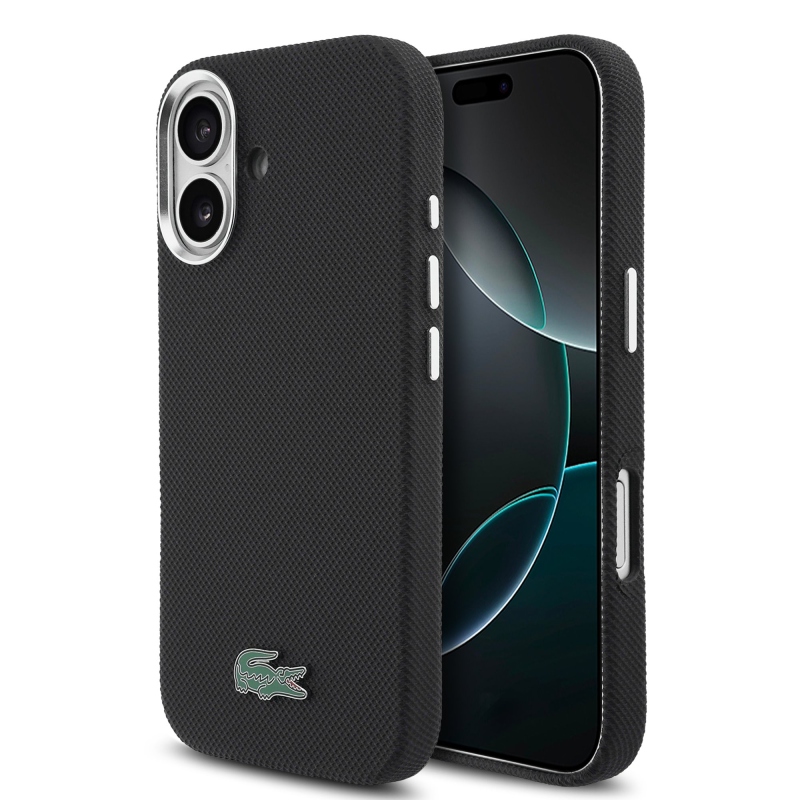 Lacoste PVC Iconic Petit Pique Metal Logo MagSafe zadný kryt pre iPhone 16 Black