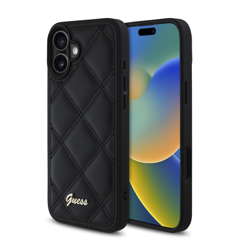 Guess PU Leather Quilted Zadný Kryt pre iPhone 16 Black