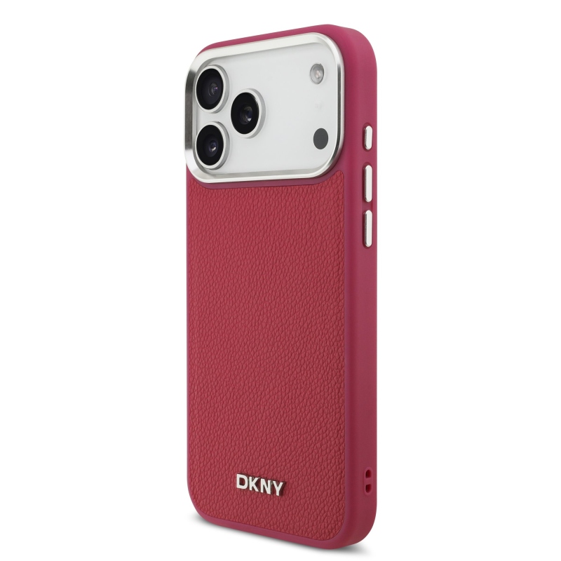 DKNY PU kožený kovový kryt s logom na zápästie MagSafe zadný kryt pre iPhone 17 Pro Max Pink