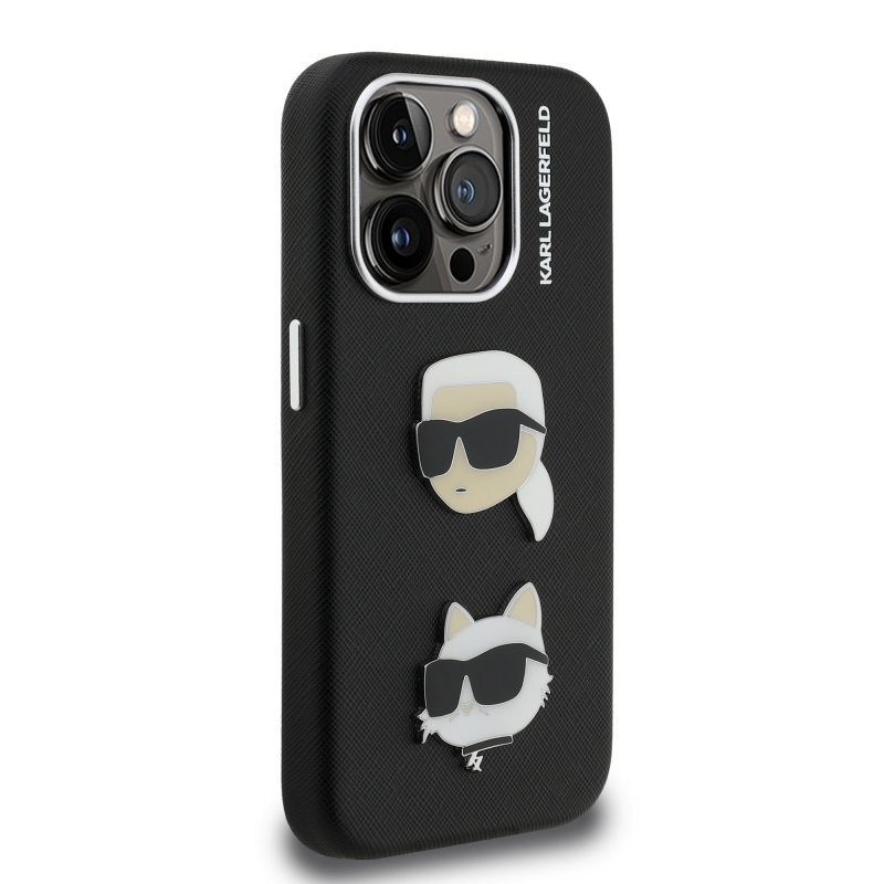 Karl Lagerfeld Grained PU K&CH Heads Zadný Kryt pre iPhone 15 Pro Max Black