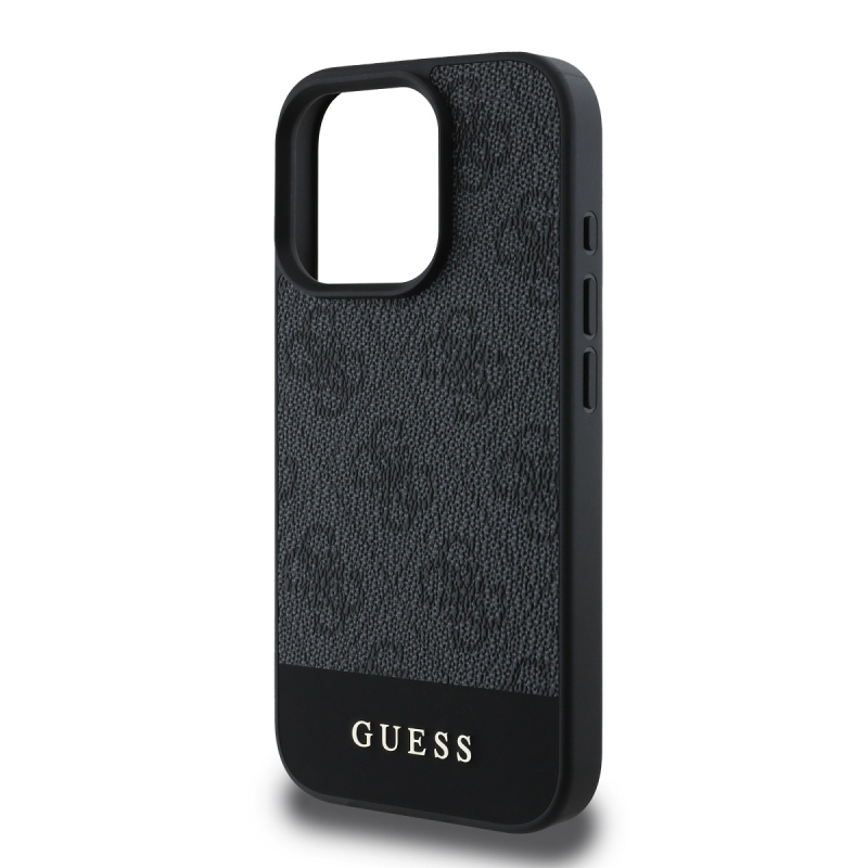 Guess PU 4G Stripe Zadný Kryt pre iPhone 16 Pro Max Grey