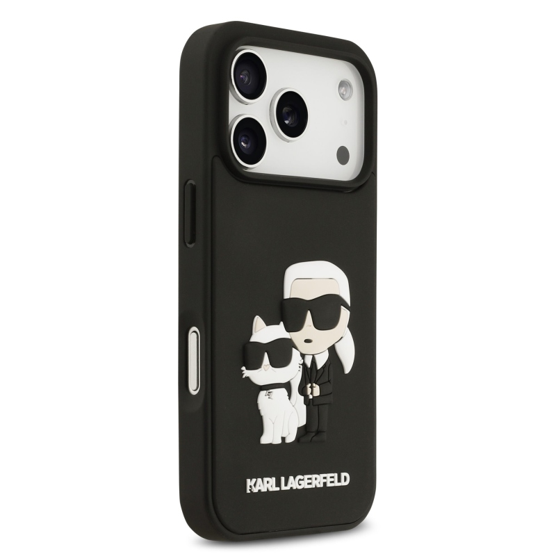 Karl Lagerfeld 3D gumový zadný kryt Karl and Choupette pre iPhone 17 Pro Black