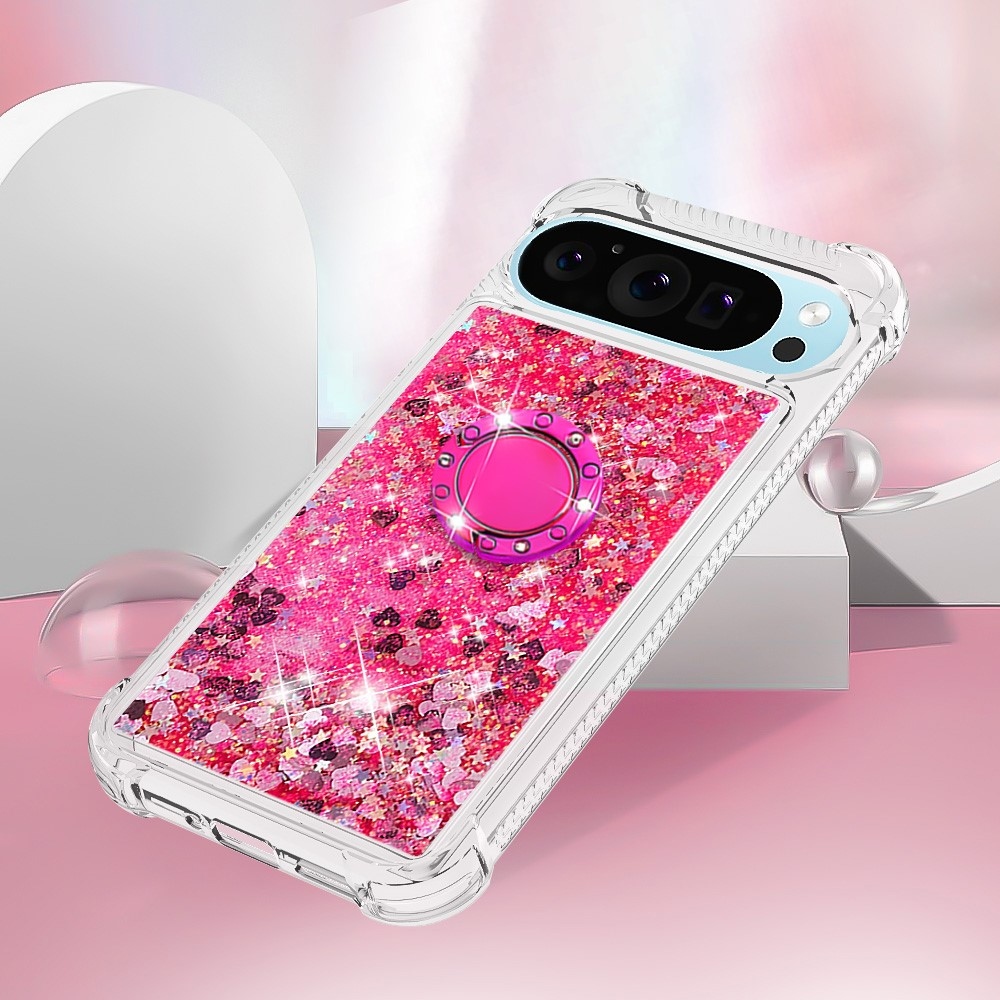 Glitt presýpací gélový obal s krúžkom na prst na Google Pixel 10 - ružový/srdiečka