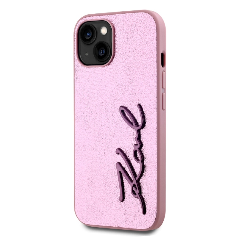 Karl Lagerfeld Wrinkled PU Signature Logo Zadný Kryt pre iPhone 15 Pink