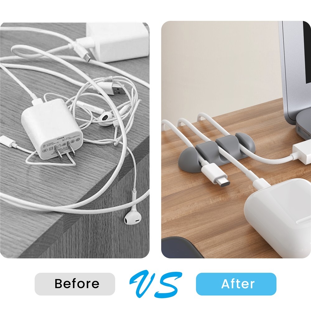 Silikónový držiak káblov s 3 drážkami a samolepiacim uchytením - šedý