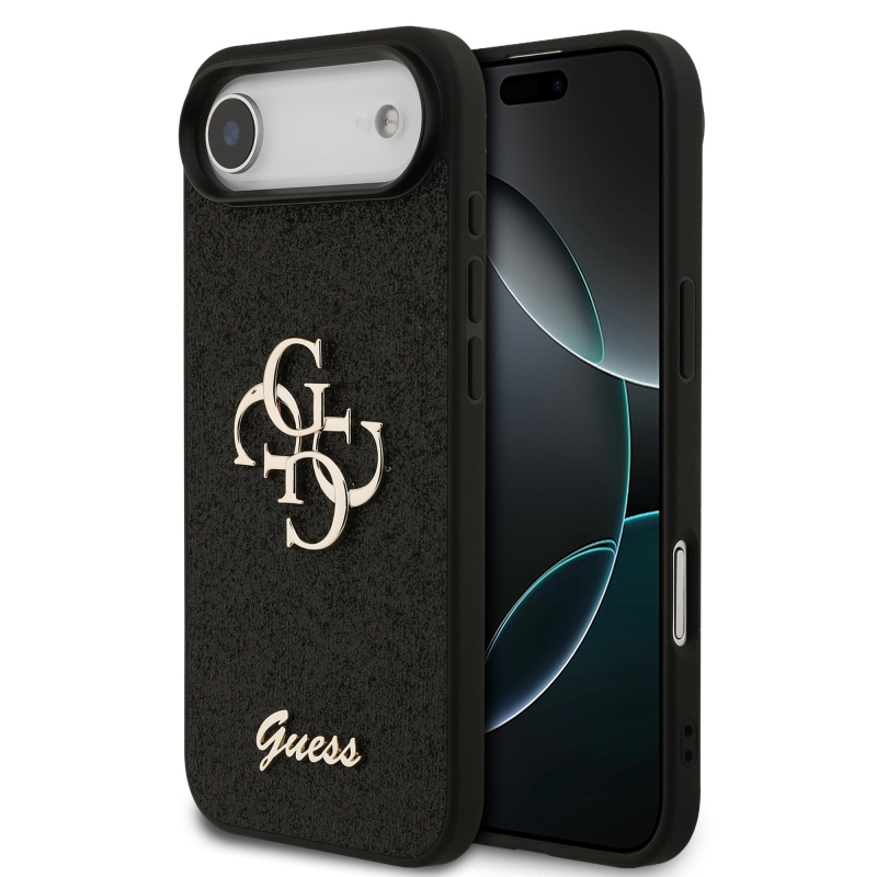 Guess PU Pevný zadný kryt s kovovým logom 4G Glitter pre iPhone Air Black