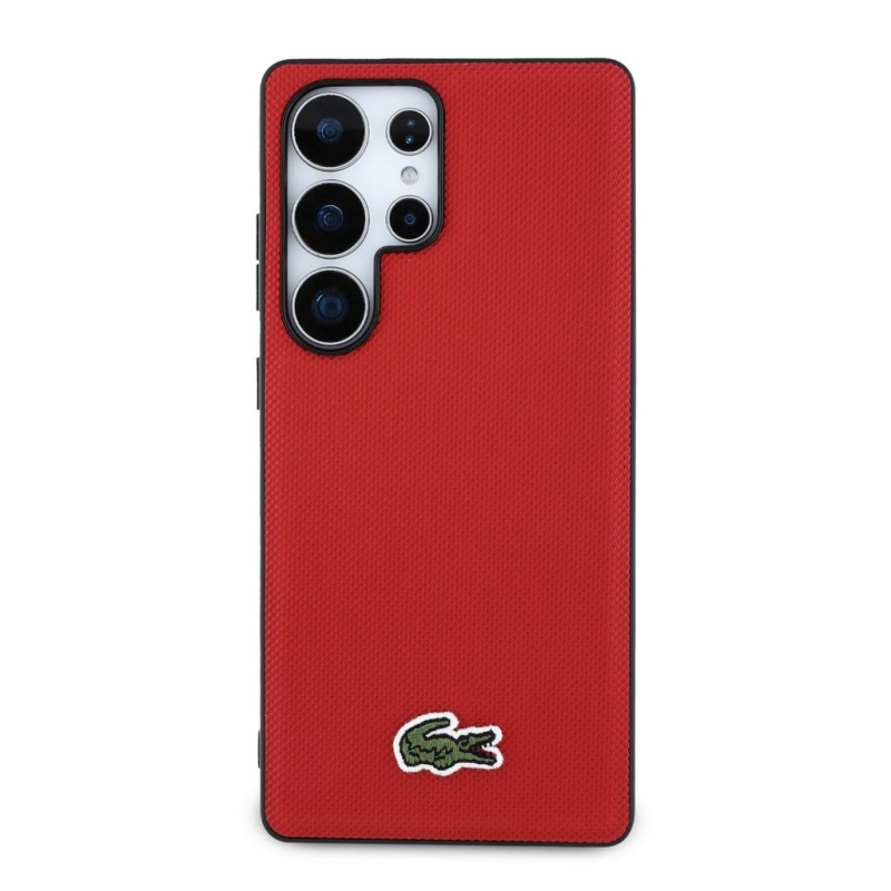 Lacoste Iconic Petit Pique Woven Logo MagSafe zadný kryt pre Samsung Galaxy S25 Ultra – červený