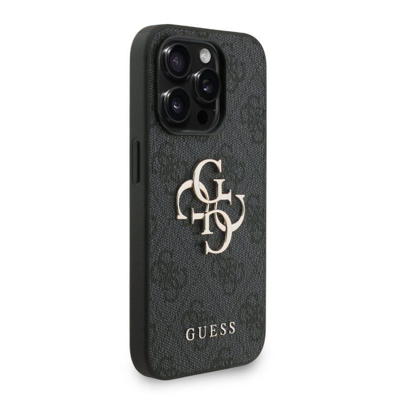 Guess PU 4G Metal Logo Strap Zadný Kryt pre iPhone 15 Pro Max Black