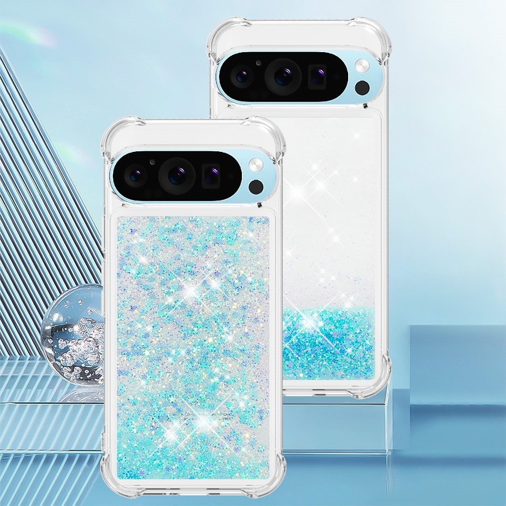 Glitter presýpací gélový obal na Google Pixel 10 Pro/Pixel 10 - modrý/hviezdičky
