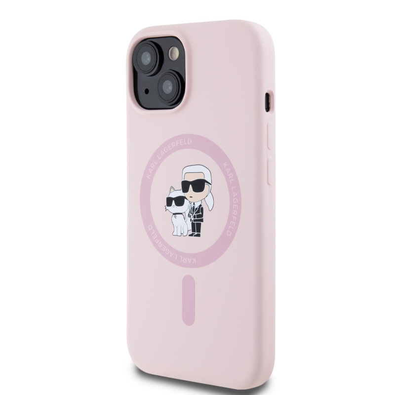 Karl Lagerfeld Liquid Silicone Karl and Choupette Magsafe Zadný Kryt pre iPhone 15 Pink