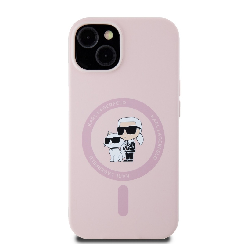 Karl Lagerfeld Liquid Silicone Karl and Choupette Magsafe Zadný Kryt pre iPhone 14 Pink