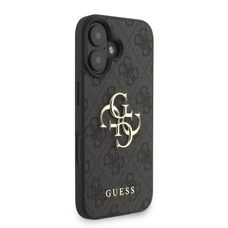Guess PU 4G Metal Logo Strap Zadný Kryt pre iPhone 16 Black