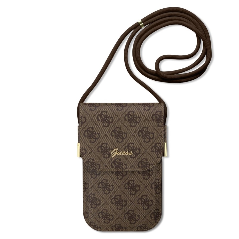 Guess PU 4G Metal Logo Script Phone Bag Brown