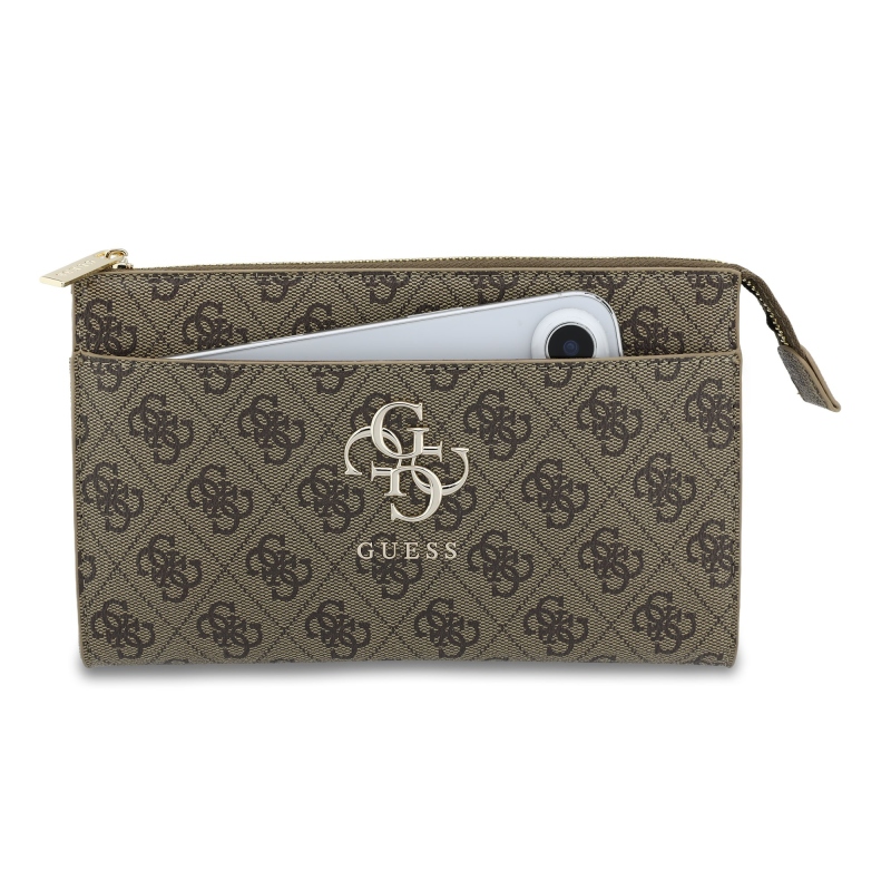 Guess PU 4G kovová taška s logom telefónu hnedá