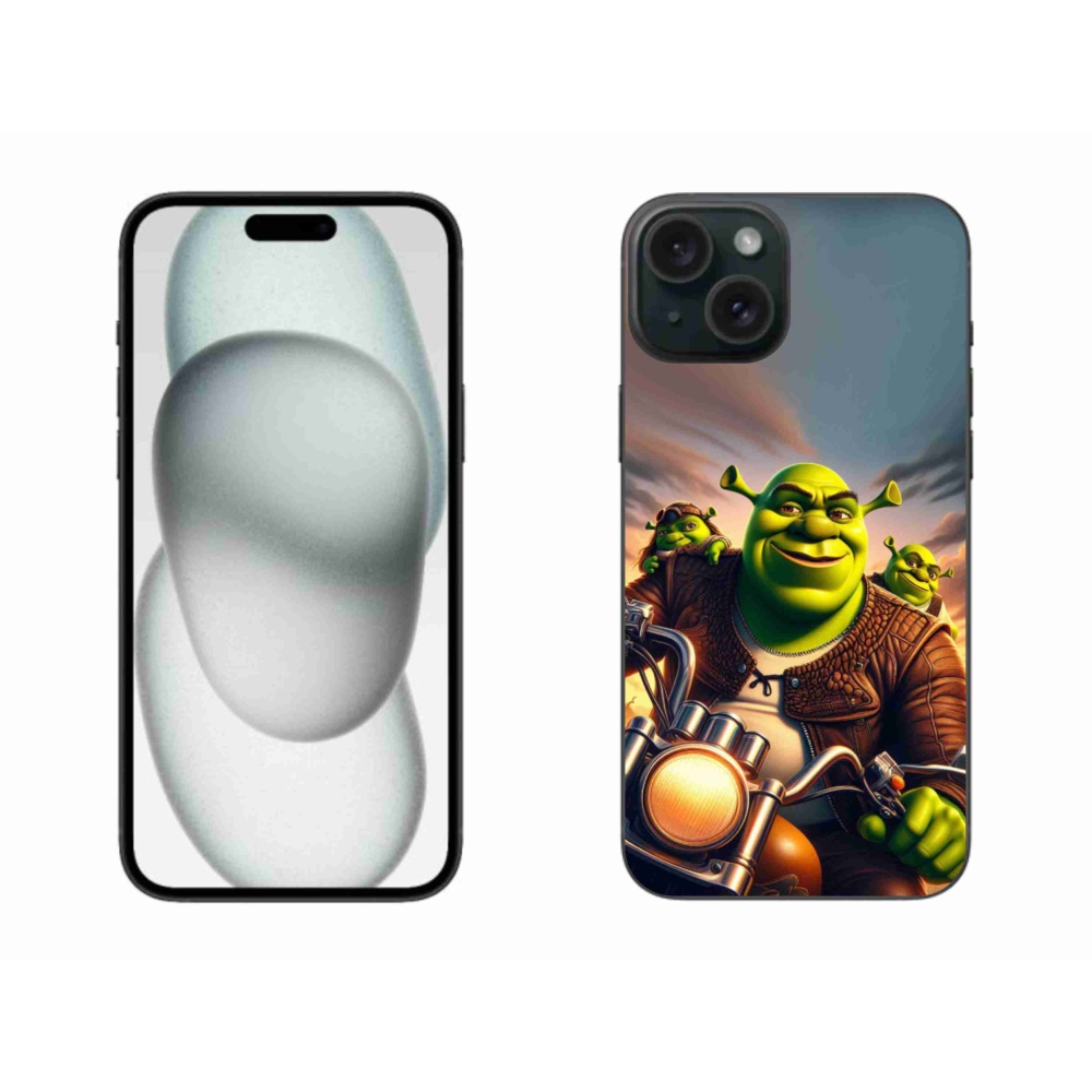 Gélový kryt mmCase na iPhone 15 Plus - shrek na motorke