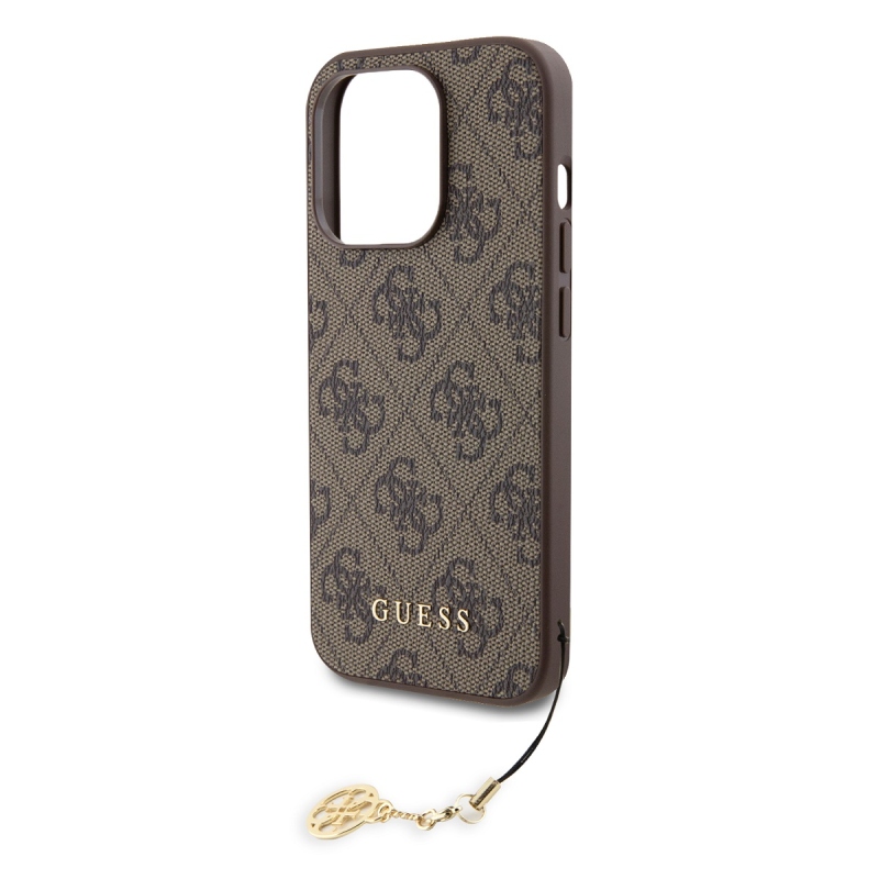 Guess 4G Charm Zadný Kryt pre iPhone 15 Pro Tone on Tone Brown