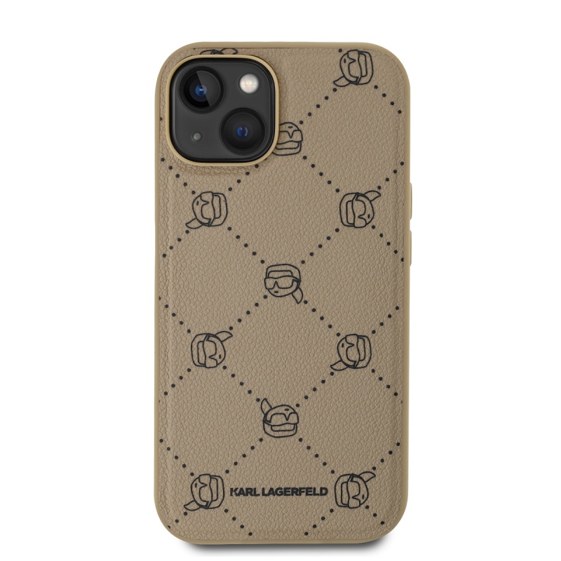 Karl Lagerfeld PU Karl Heads Pattern Magsafe Zadný Kryt pre iPhone 14 Beige