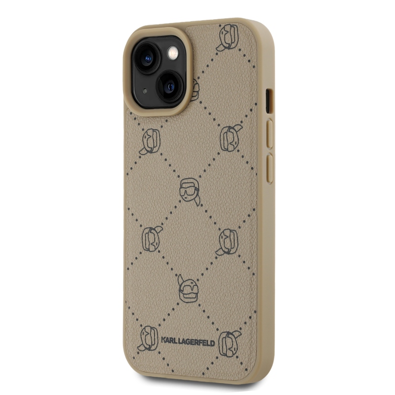 Karl Lagerfeld PU Karl Heads Pattern Magsafe Zadný Kryt pre iPhone 15 Beige