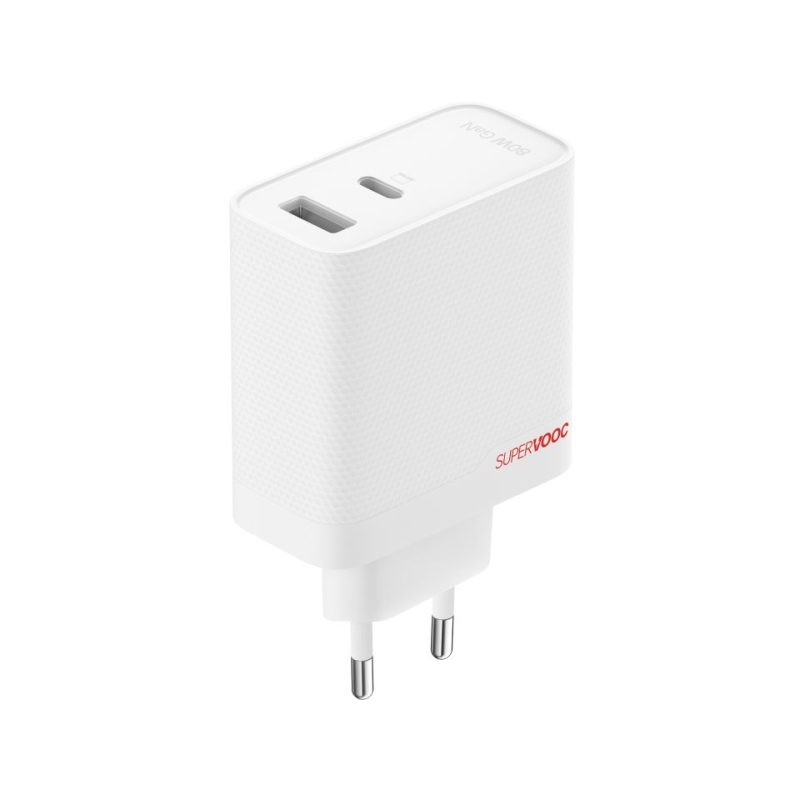 OnePlus SUPERVOOC 80W GaN Dual USB-A + USB-C Cestovná Nabíjačka + USB-C/USB-C Kábel White