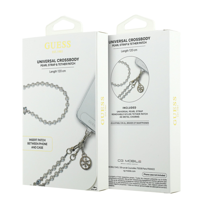 Guess Crossbody popruh Perla a 4G prívesok biely