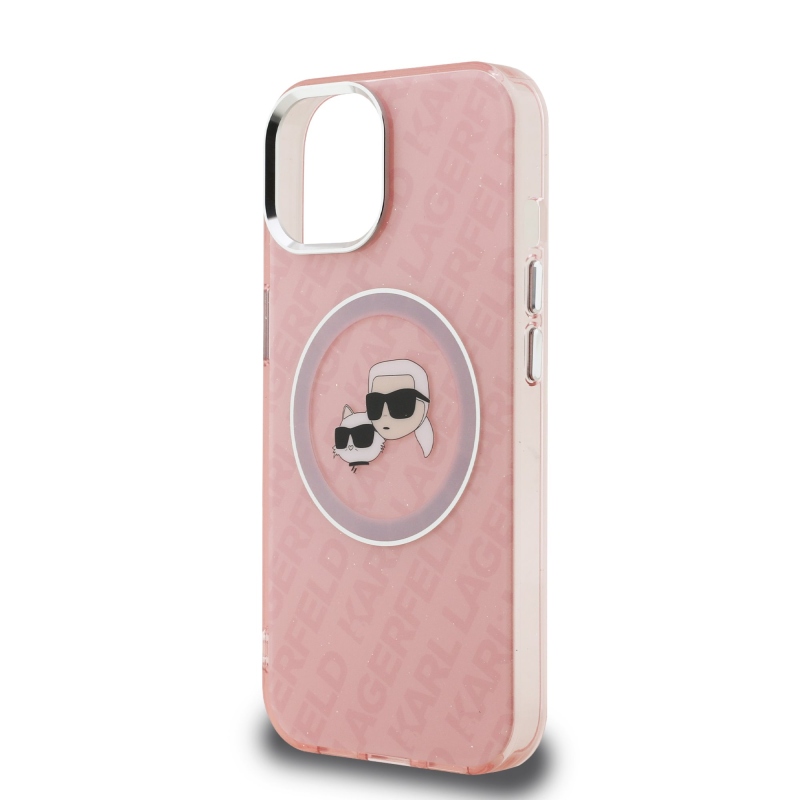 Karl Lagerfeld IML K&CH Heads Repeated Logo MagSafe Zadný Kryt pre iPhone 15 Pink