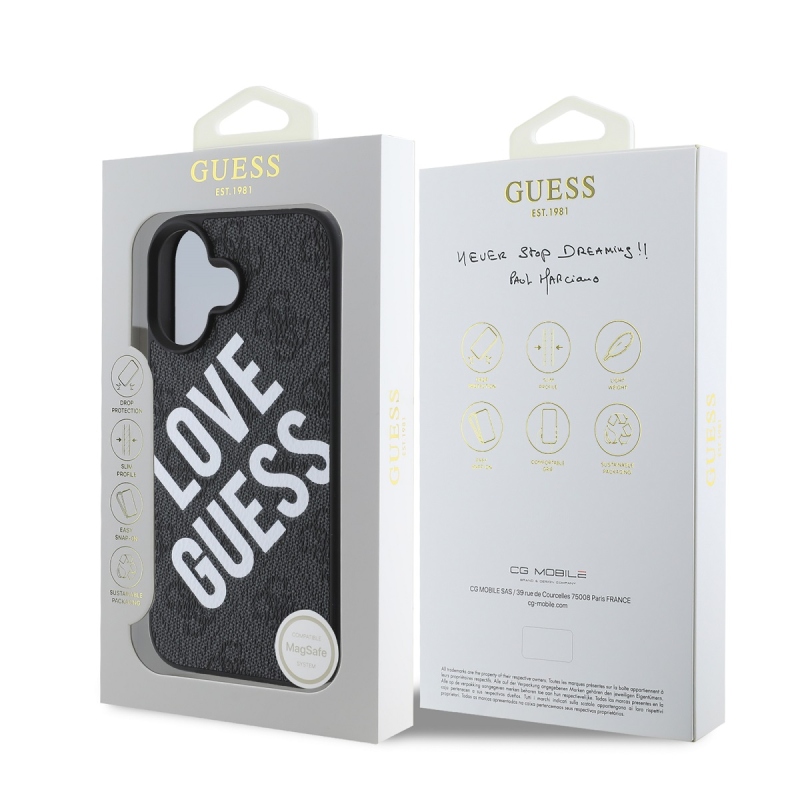 Guess PU Leather 4G Big Love Logo MagSafe Zadný Kryt pre iPhone 16 Black