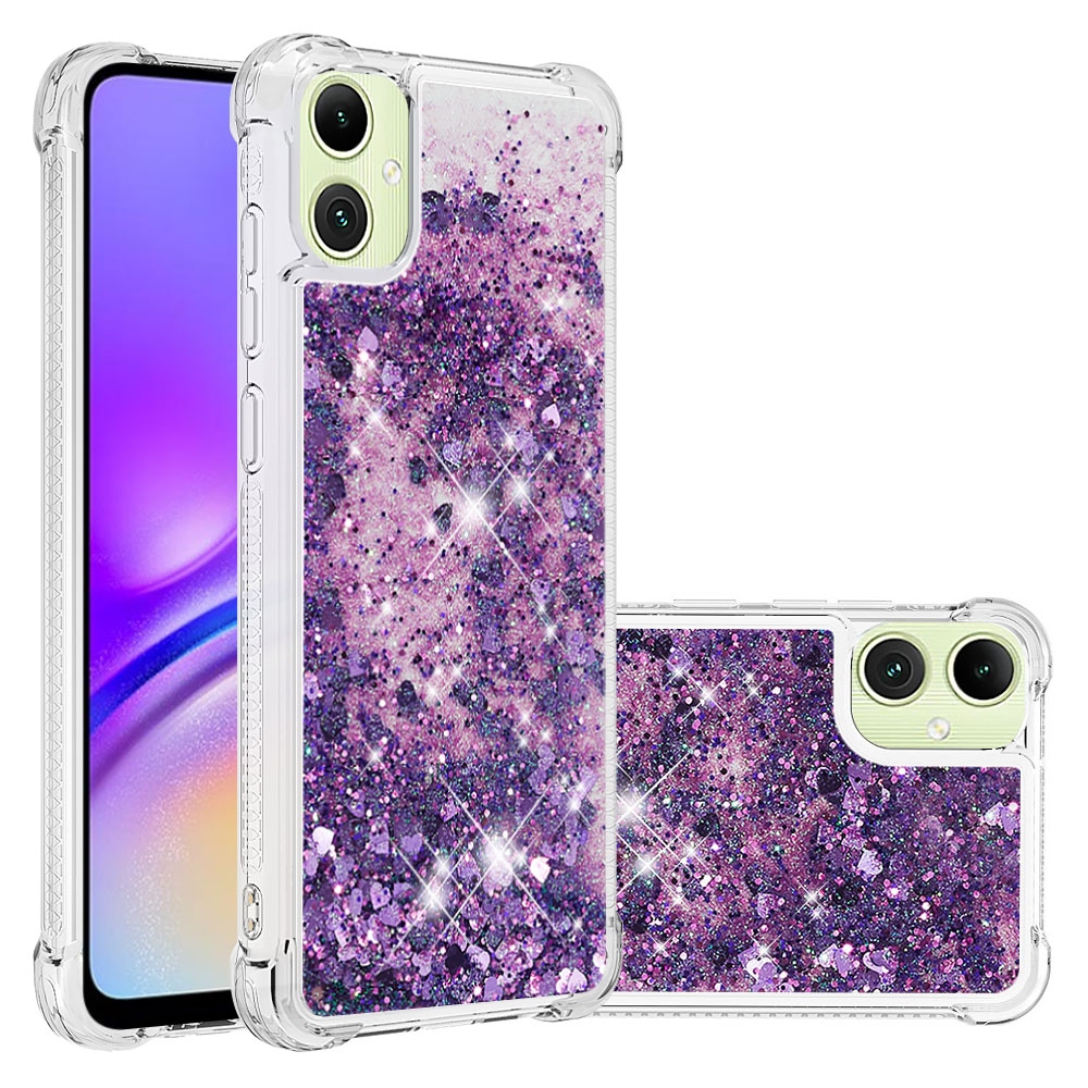 Glitter presýpací gélový obal na Samsung Galaxy A07 4G - tmavofialový/srdiečka