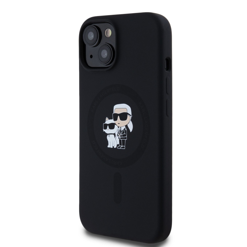 Karl Lagerfeld Liquid Silicone Karl and Choupette Magsafe Zadný Kryt pre iPhone 15 Black